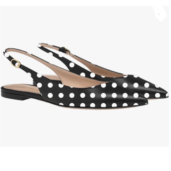 FOWT Black Polka Dots Pointed Toe Slingback Buckle Strap Womens Flats Daily Shoe - Picture 1 of 8